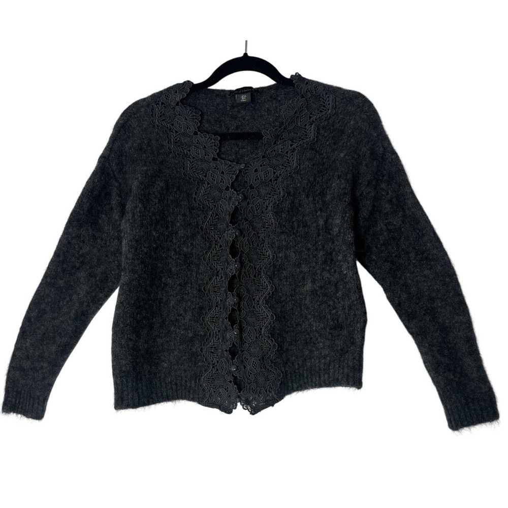 House of Harlow Sweater Cardigan Womens Small Lace Wool Mohair Blend Button Up - Picture 2 of 13